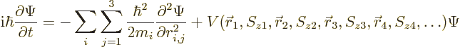 \begin{displaymath}
{\rm i}\hbar \frac{\partial\Psi}{\partial t} =
- \sum_i \s...
...skew0\vec r}_3, S_{z3}, {\skew0\vec r}_4, S_{z4}, \ldots) \Psi
\end{displaymath}