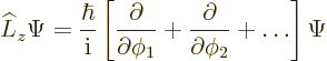 \begin{displaymath}
\L _z \Psi = \frac{\hbar}{{\rm i}}
\left[
\frac{\partial...
..._1} +
\frac{\partial}{\partial\phi_2} +
\ldots
\right] \Psi
\end{displaymath}