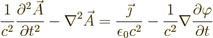 \begin{displaymath}
\frac{1}{c^2} \frac{\partial^2 \skew3\vec A}{\partial t^2} ...
...2}
- \frac{1}{c^2} \nabla \frac{\partial \varphi}{\partial t}
\end{displaymath}