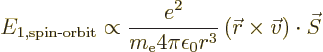 \begin{displaymath}
E_{1,\mbox{\scriptsize spin-orbit}} \propto
\frac{e^2}{m_{...
...0 r^3}
\left({\skew0\vec r}\times\vec{v}\right) \cdot \vec{S}
\end{displaymath}