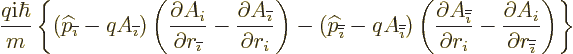 \begin{displaymath}
\frac{q{\rm i}\hbar}{m}
\left\{
({\widehat p}_{\overline{...
...{\partial r_{\overline{\overline{\imath}}}}
\right)
\right\}
\end{displaymath}